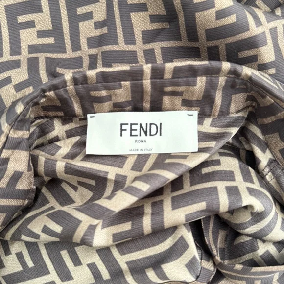 FENDI Brown Monogram Twill Midi Silk Shirt Dress FENDI Brown Monogram Twill Midi Silk Shirt Dress